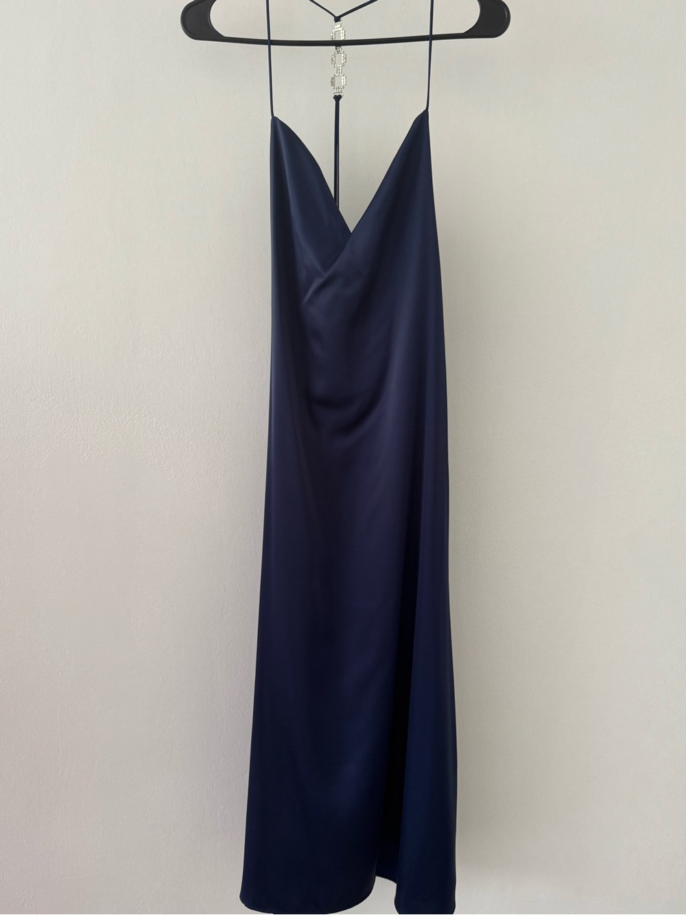 Zara Navy Satin Cowl Slip Maxi Dress